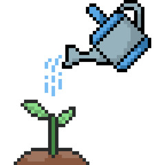 vector pixel art watering tree