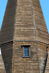 Weathered wooden planks on tower of old church in Voss, Hordaland county, Norway