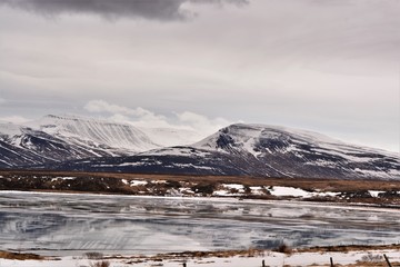 Fototapeta na wymiar Landscape with snow at Iceland in march