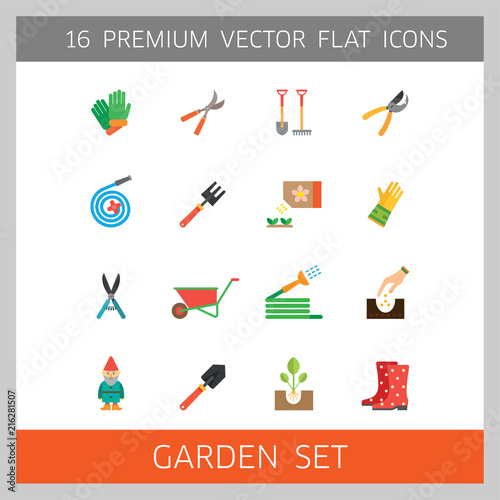Garden Icon Set Spade Rake Hose Sprout Watering Can Tools