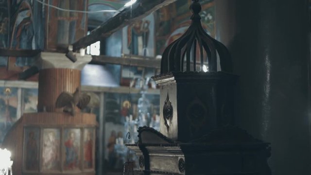 Interior shot of an ortodox church in slow motion