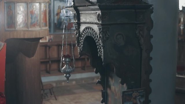 Interior shot of an ortodox church in slow motion