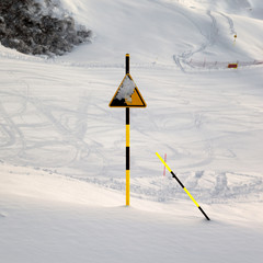 Ski slope at evening after snowfall