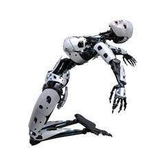 3D Rendering Female Robot on White
