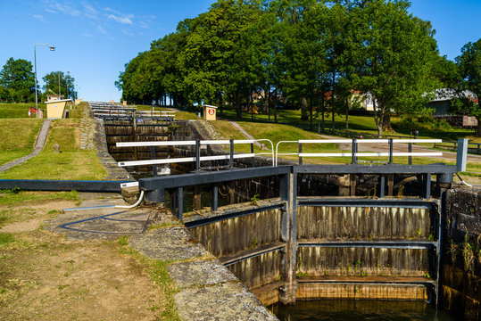 Canal locks on Gota canal at Berg, Sweden.