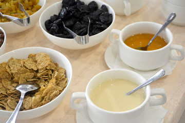 Smorgasbord in restaurant. Breakfast table