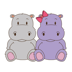 cute and adorable hippo couple characters