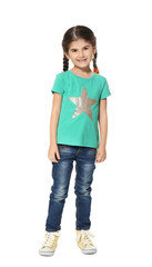 Cute kindergarten girl on white background