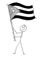 Cartoon drawing conceptual illustration of man waving the flag of Republic of Cuba.