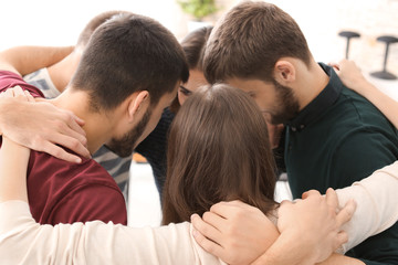 People standing together in circle, closeup. Unity concept