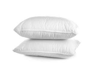 Fototapeta na wymiar Clean soft bed pillows on white background