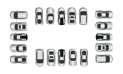 Set of various top view vector sport cars. Isolated vehicle icon.