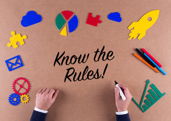 Business Concept-Know the Rules! phrase with colorful icons