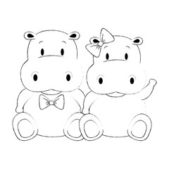 cute and adorable hippo couple characters