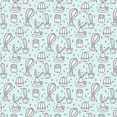 Hand Drawn Tropical Cactus Pattern. Vector Illustration Background.