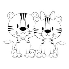 cute and adorable couple tigers characters