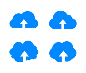 Vector Upload in Cloud Icon, Blue Colored Clouds with Arrows Set Isolated.