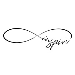 'inspire' in infinity shape - lovely lettering calligraphy quote. Handwritten  tattoo, ink design or greeting card. Modern vector art.