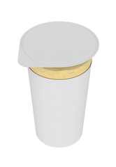 3D realistic render of Vanilla foam, foamy cream, in transparent plastic container. Empty label. Isolated on white