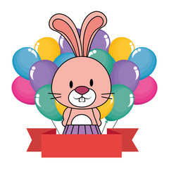 cute and adorable rabbit with balloons helium