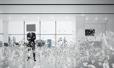 Businessman with monitor instead of head.