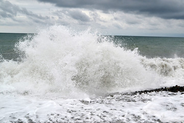 Powerful waves of the sea breaking 