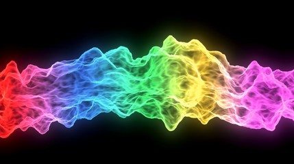 Multicolored fire line on black background. 3D rendering.