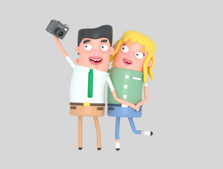 Couple in love taking a selfie photo with a camera.Isolate. Easy automatic vectorization. Easy background remove. Easy color change. Easy combine. 5000x3800 - 300DPI 