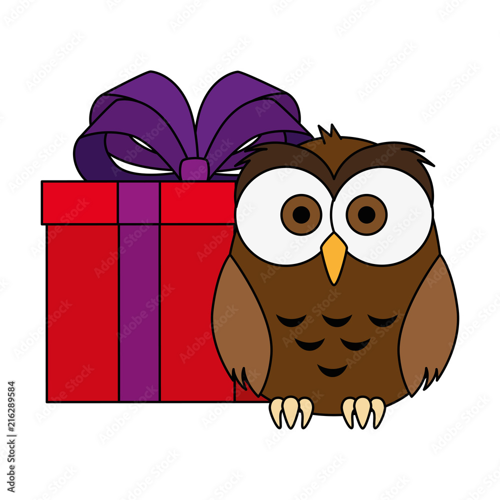 Poster cute and adorable owl with gift