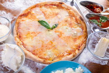 close up of tasty italian four cheese