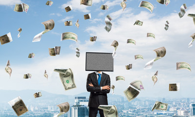 Businessman with TV instead of head.