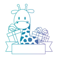 cute and adorable giraffe with gifts