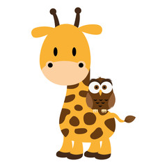 cute and adorable giraffe with owl characters
