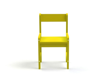 Little child wooden chair on a white background. 3D-model rendering chair.