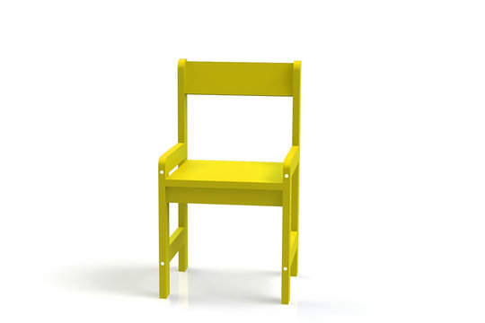 Little child wooden chair on a white background. 3D-model rendering chair.