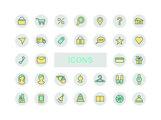 Vector icons for online store. A set of icons for the design of the site, an online clothing store, electronics, toys and other products