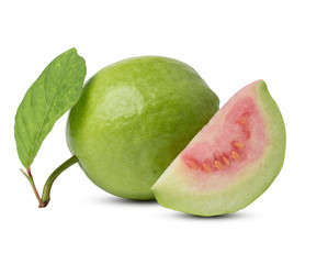 Fresh guava with leaf isolated on white background. with clipping path