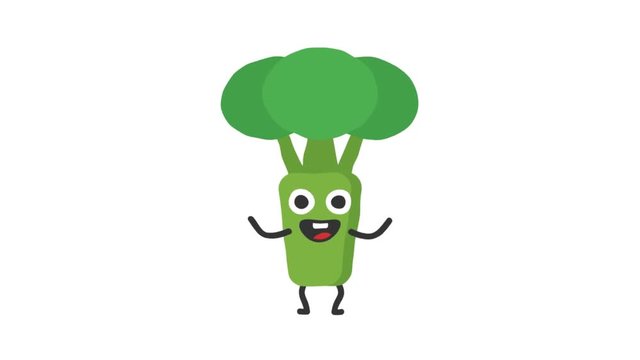 Broccoli funny character dances and smiles. Loop animation. Alpha channel.
