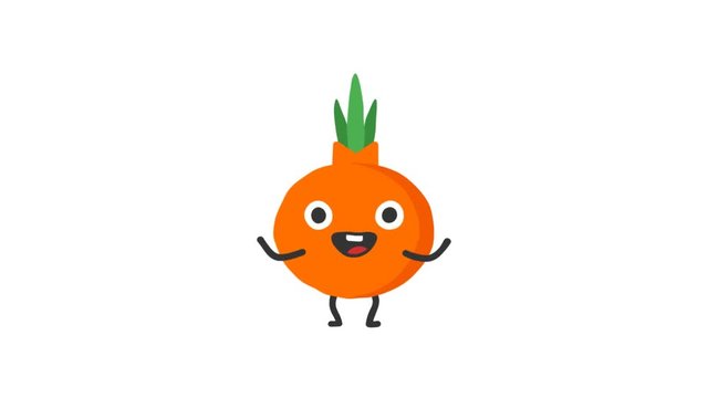 Onion funny character dances and smiles. Loop animation. Alpha channel.