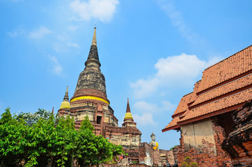 Naklejka premium Ayutthaya, Thailand-March 24, 2018: Wat Yai Chai Mongkhon or the Great Monastery of Auspicious Victoryis 