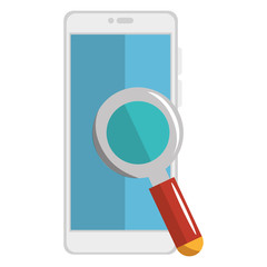 smartphone device with magnifying glass vector illustration design