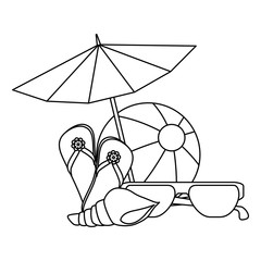 umbrella beach with vacations accessories vector illustration design