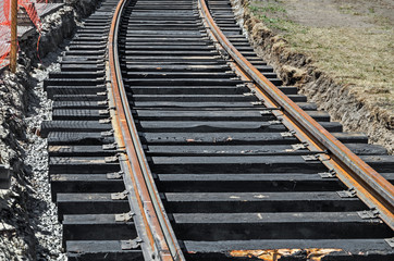 Fototapeta premium Recently laid tram railroad track