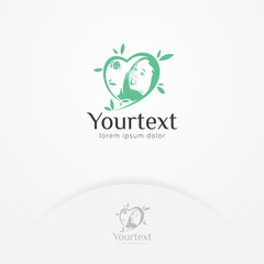 Baby care logo, Babies smile in the heart frame of plants and flowers. Birth of a baby, Mother and child logo template