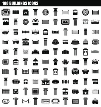 100 buildings icon set. Simple set of 100 buildings vector icons for web design isolated on white background