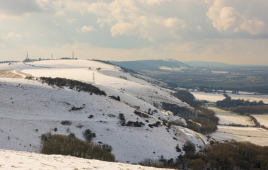 South Downs under snow, near Brighton, England