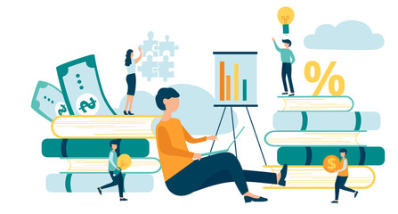 Group of people increase efficiency and income, make money.