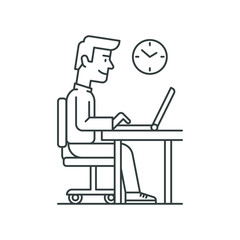 Business person working on computer. Man sitting behind a laptop icon