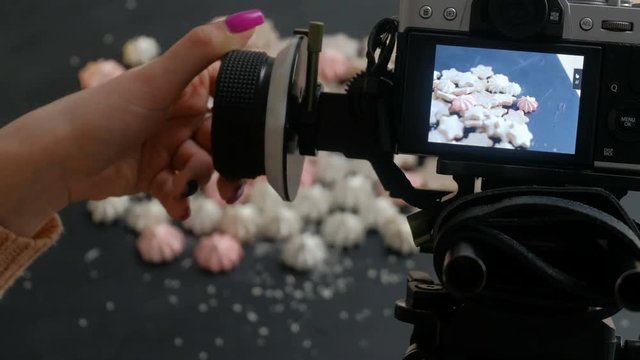 professional camera screen and photography equipment. backstage photoshoot tools and electronic digital devices concept.