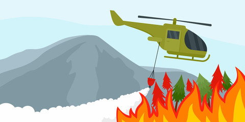 Fire in forest background. Flat illustration of fire in forest vector background for web design